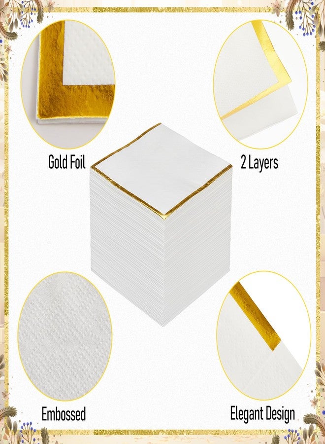 ForraFun 400 Pcs Cocktail Napkins Bulk 2 Ply White Napkins with Gold Trim 5x5 Inch Gold Foil Beverage Dessert Disposable Paper for Wedding Baby Shower Christmas Birthday Anniversary - Image 5